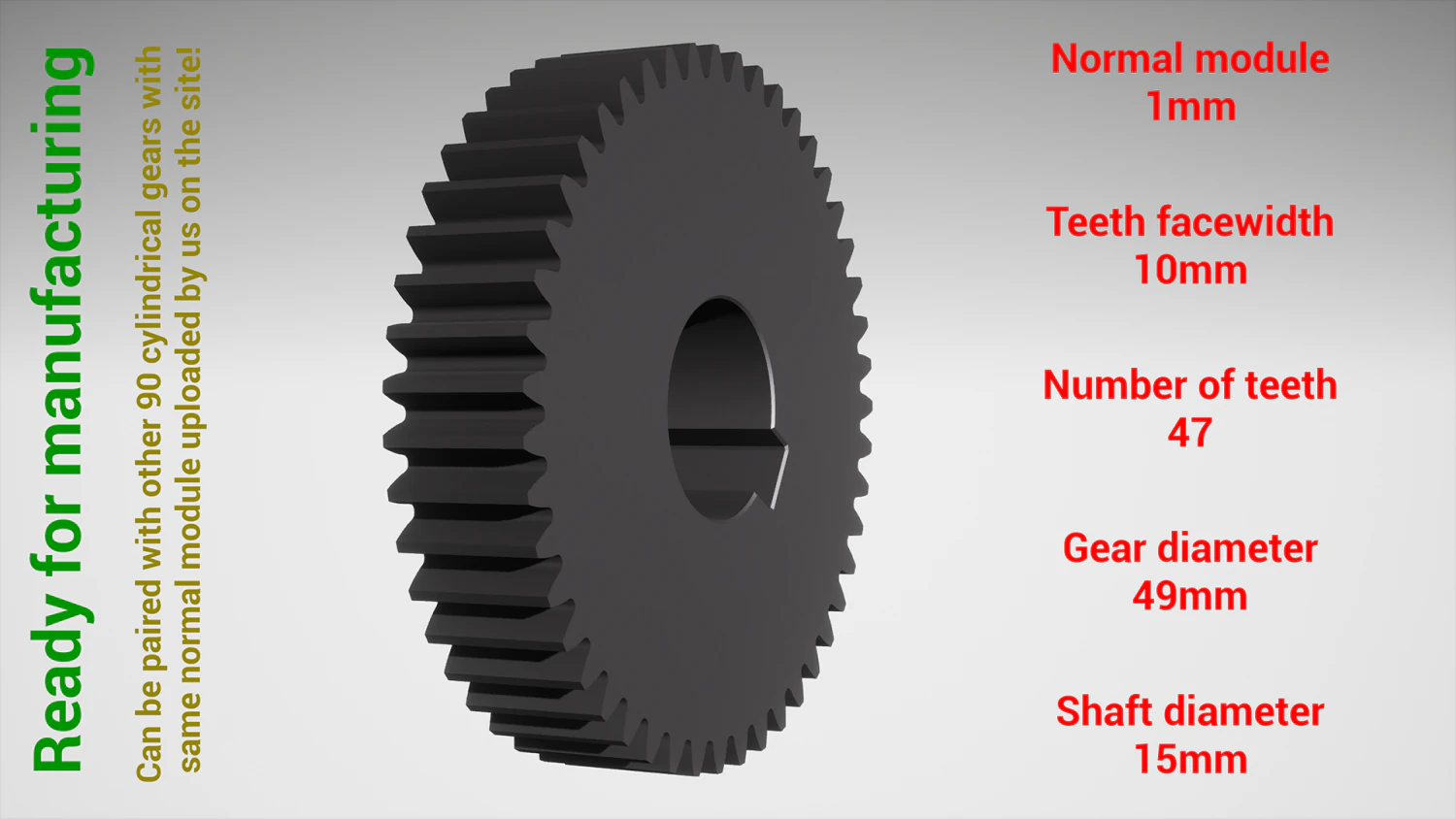 Cylindrical gear - paired - z47 m1 D49 d15 3D Print Model .c4d .max .obj .3ds .fbx .stl .blend 