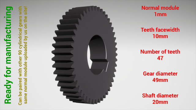 Cylindrical gear - paired - z47 m1 D49 d20 3D Принт Модель .c4d .max .obj .3ds .fbx .stl .blend 