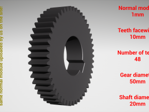 Cylindrical gear - paired - z48 m1 D50 d20 3Dプリントモデル