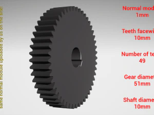 Cylindrical gear - paired - z49 m1 D51 d10 3D Print Model