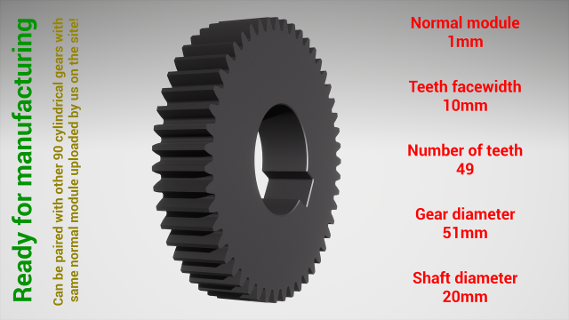 Cylindrical gear - paired - z49 m1 D51 d20 3D प्रिंट मॉडल .c4d .max .obj .3ds .fbx .stl .blend 