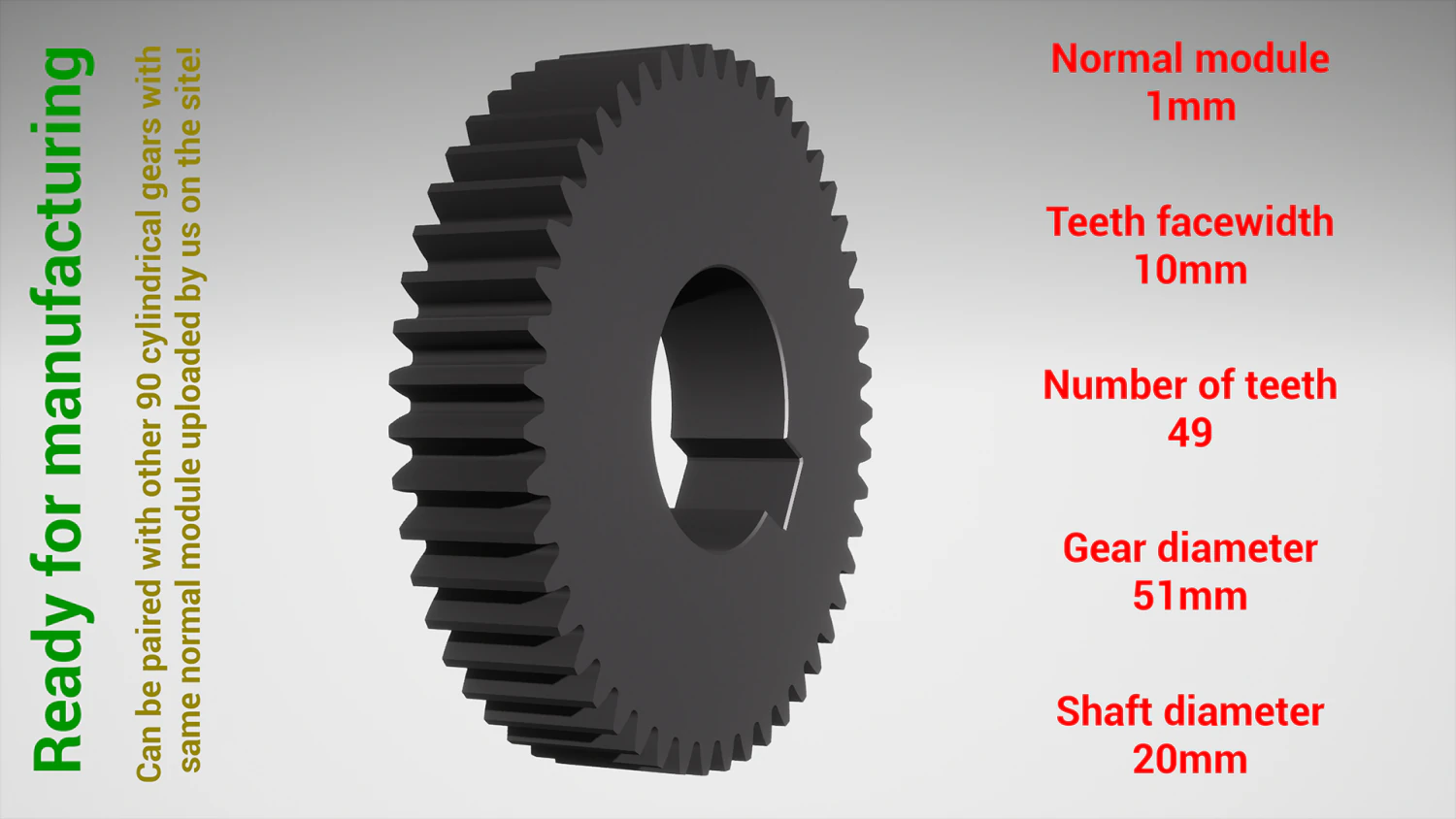 Cylindrical gear - paired - z49 m1 D51 d20 3D Print Model .c4d .max .obj .3ds .fbx .stl .blend 