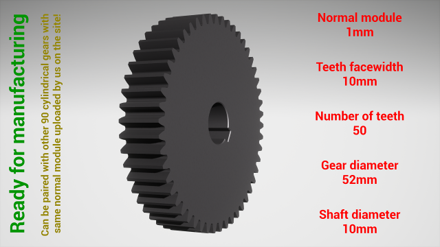 Cylindrical gear - paired - z50 m1 D52 d10 Model Cetak 3D .c4d .max .obj .3ds .fbx .stl .blend 