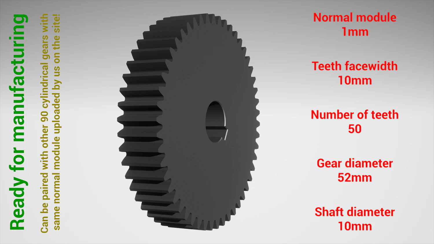 Cylindrical gear - paired - z50 m1 D52 d10 3D Print Model .c4d .max .obj .3ds .fbx .stl .blend