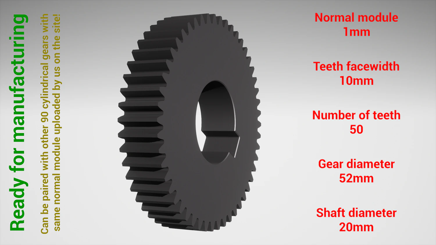Cylindrical gear - paired - z50 m1 D52 d20 3D Print Model .c4d .max .obj .3ds .fbx .stl .blend