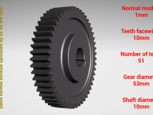 Cylindrical gear - paired - z51 m1 D53 d10 3D 打印模型