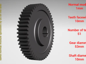 Cylindrical gear - paired - z51 m1 D53 d10 3D Print Model