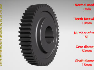 Cylindrical gear - paired - z51 m1 D53 d15 3Dプリントモデル