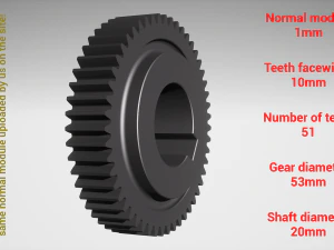円筒歯車 - ペア - z51 m1 D53 d20 3Dプリントモデル