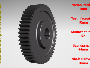 Cylindrical gear - paired - z52 m1 D54 d10 3D Baskı Modeli
