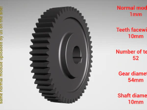 Cylindrical gear - paired - z52 m1 D54 d10 3D Print Model