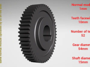 Cylindrical gear - paired - z52 m1 D54 d15 3D Print Model