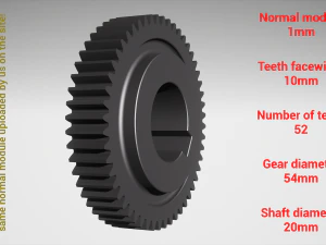 Cylindrical gear - paired - z52 m1 D54 d20 3D Print Model