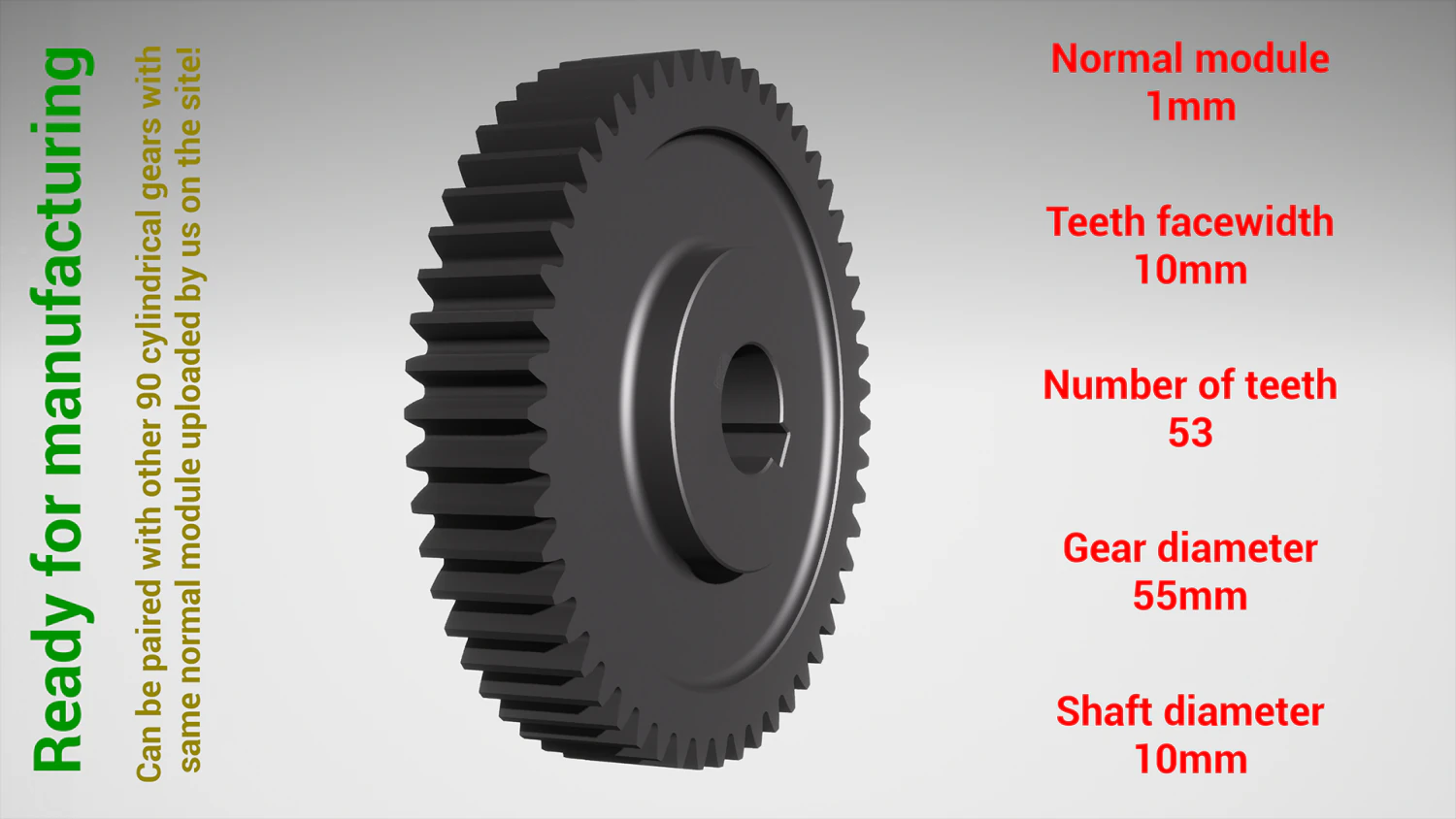 Cylindrical gear - paired - z53 m1 D55 d10 3D Print Model .c4d .max .obj .3ds .fbx .stl .blend
