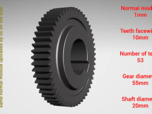 Engrenage cylindrique - jumelé - z53 m1 D55 d20 Modèles 3D en vedette
