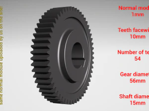 Silindirik dişli - eşleştirilmiş - z54 m1 D56 d15 3D Baskı Modeli