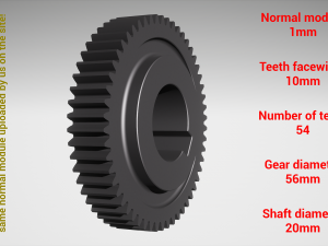 Cylindrical gear - paired - z54 m1 D56 d20 3Dプリントモデル