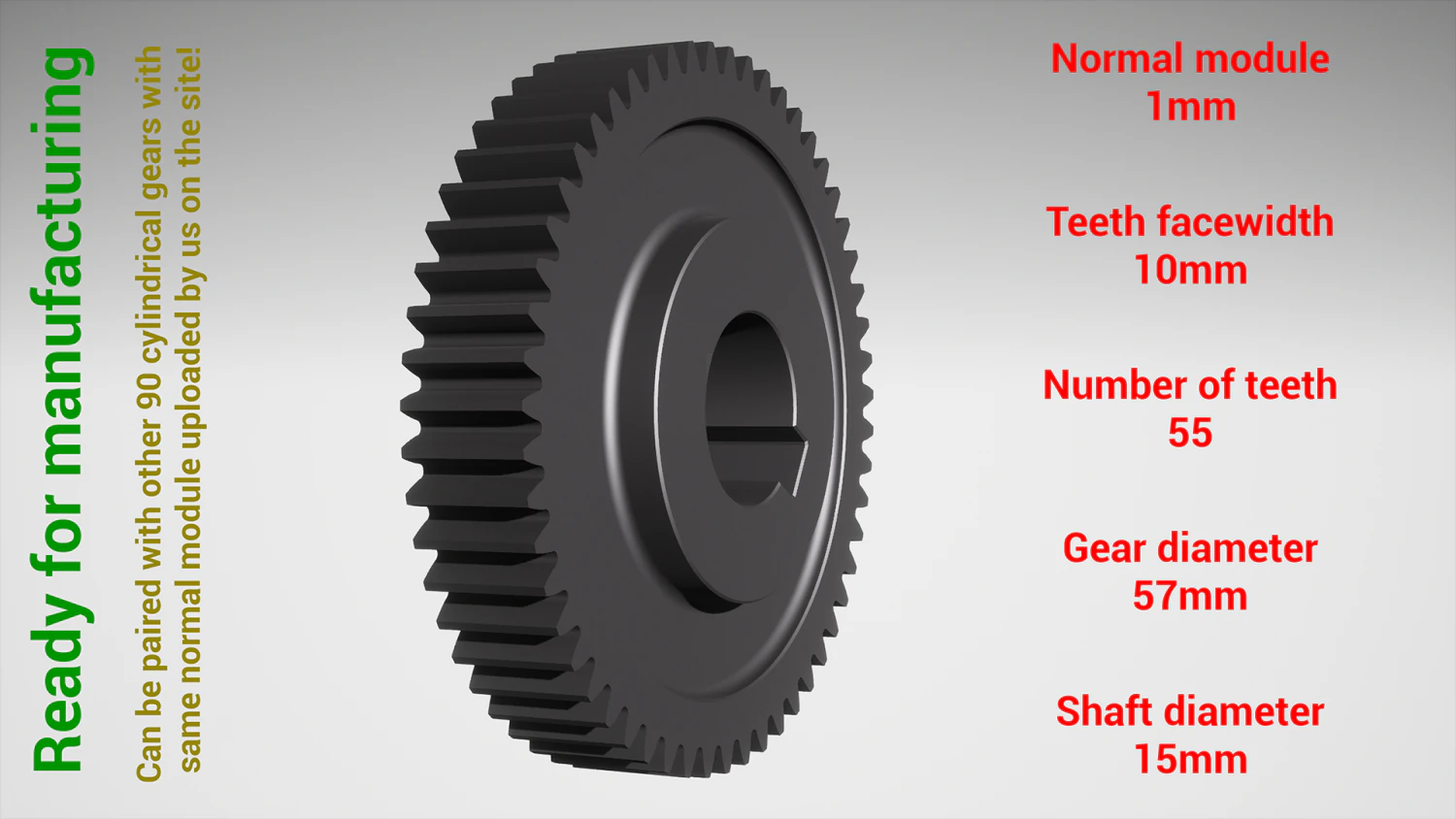 Cylindrical gear - paired - z55 m1 D57 d15 3D Print Model .c4d .max .obj .3ds .fbx .stl .blend 