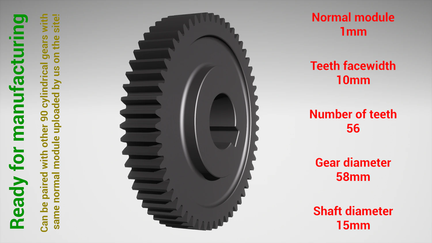 Cylindrical gear - paired - z56 m1 D58 d15 3D Print Model .c4d .max .obj .3ds .fbx .stl .blend 