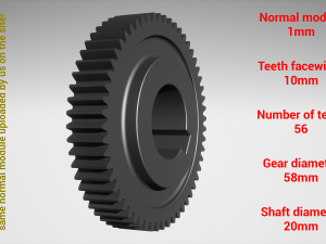 Cylindrical gear - paired - z56 m1 D58 d20 3D प्रिंट मॉडल