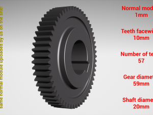 Cylindrical gear - paired - z57 m1 D59 d20 Modelo de impresión 3D