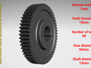 Cylindrical gear - paired - z58 m1 D60 d15 Modelo de impresión 3D