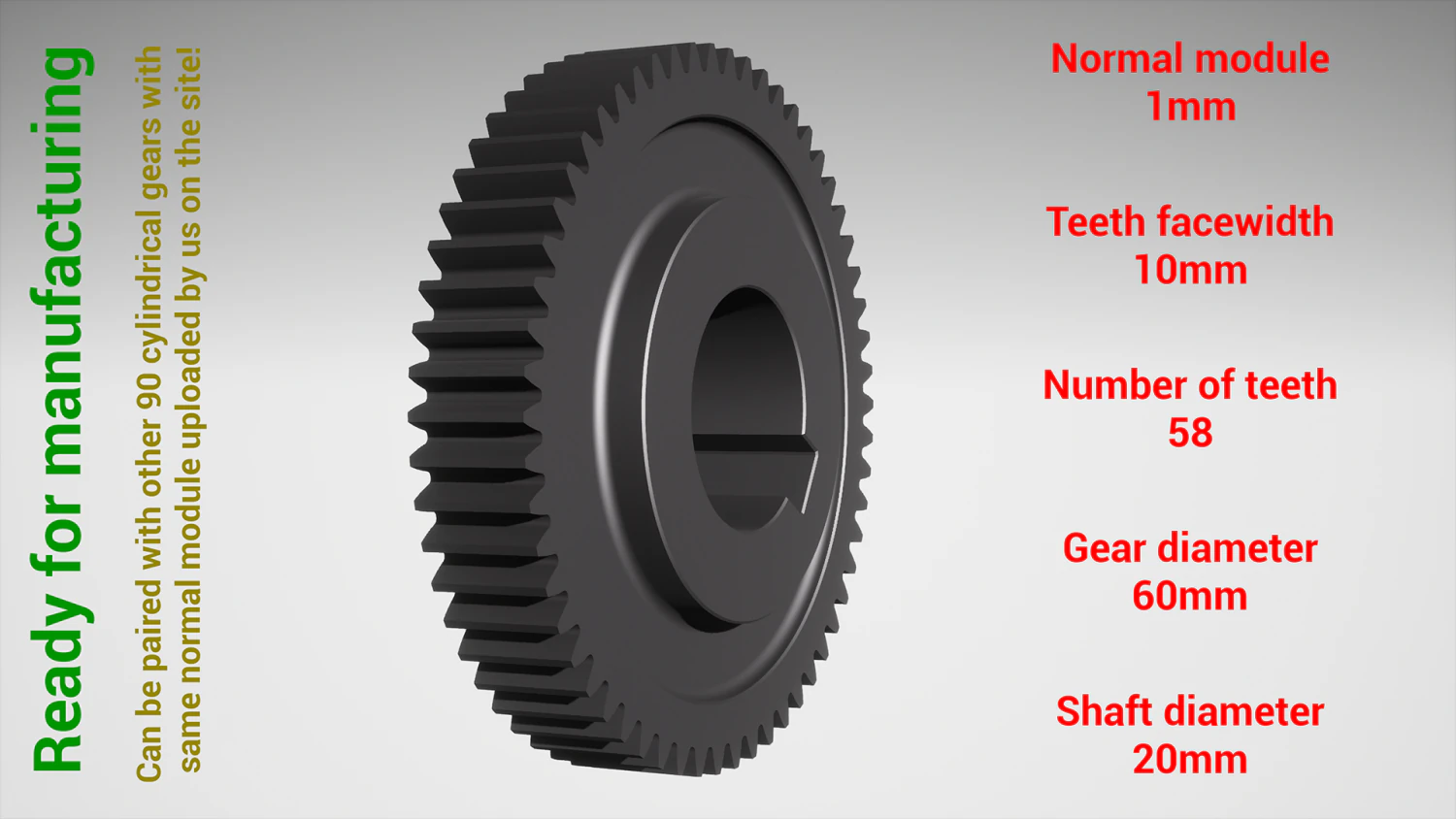 Cylindrical gear - paired - z58 m1 D60 d20 3D Print Model .c4d .max .obj .3ds .fbx .stl .blend 