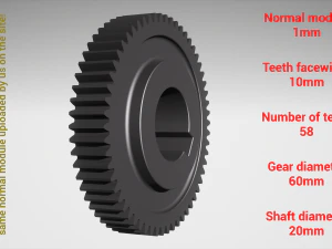 Цилиндрическая передача - спаренная - z58 m1 D60 d20 3D Принт Модель