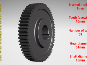 Cylindrical gear - paired - z59 m1 D61 d15 3D प्रिंट मॉडल