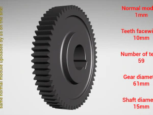 Cylindrical gear - paired - z59 m1 D61 d15 3D Print Model