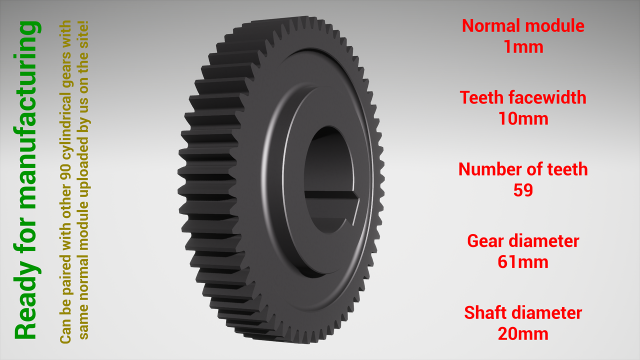 Cylindrical gear - paired - z59 m1 D61 d20 3D Принт Модель .c4d .max .obj .3ds .fbx .stl .blend 