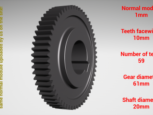 Cylindrical gear - paired - z59 m1 D61 d20 3D-printmodel