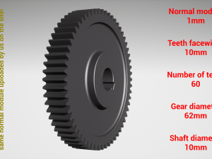 Cylindrical gear - paired - z60 m1 D62 d10 Model do druku 3D