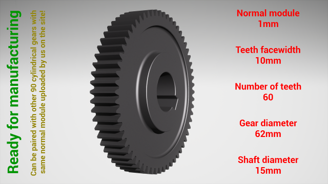 Cylindrical gear - paired - z60 m1 D62 d15 3D Принт Модель .c4d .max .obj .3ds .fbx .stl .blend 