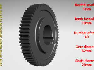 Cylindrical gear - paired - z60 m1 D62 d20 3D-printmodel