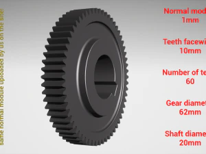 Цилиндрическая передача - спаренная - z60 m1 D62 d20 3D Принт Модель