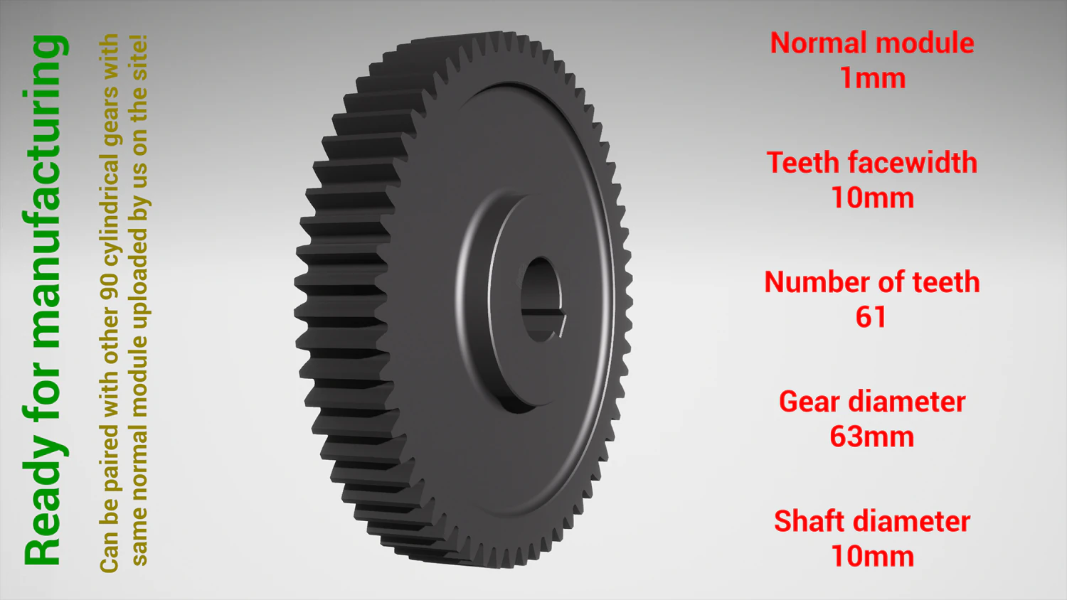 Cylindrical gear - paired - z61 m1 D63 d10 3D Print Model .c4d .max .obj .3ds .fbx .stl .blend 