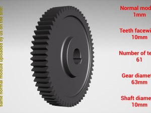Cylindrical gear - paired - z61 m1 D63 d10 Modelo de impresión 3D