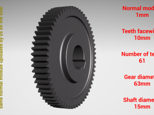 Cylindrical gear - paired - z61 m1 D63 d15 3D Baskı Modeli