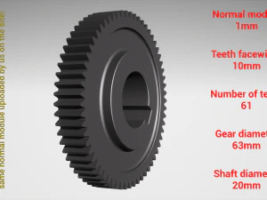 Цилиндрическая передача - спаренная - z61 m1 D63 d20 3D Принт Модель