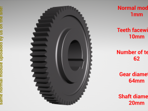 Cylindrical gear - paired - z62 m1 D64 d20 Modelo de impresión 3D