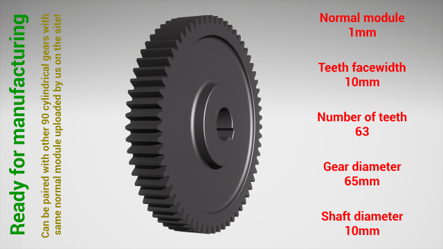 Cylindrical gear - paired - z63 m1 D65 d10 3D 打印模型 .c4d .max .obj .3ds .fbx .stl .blend