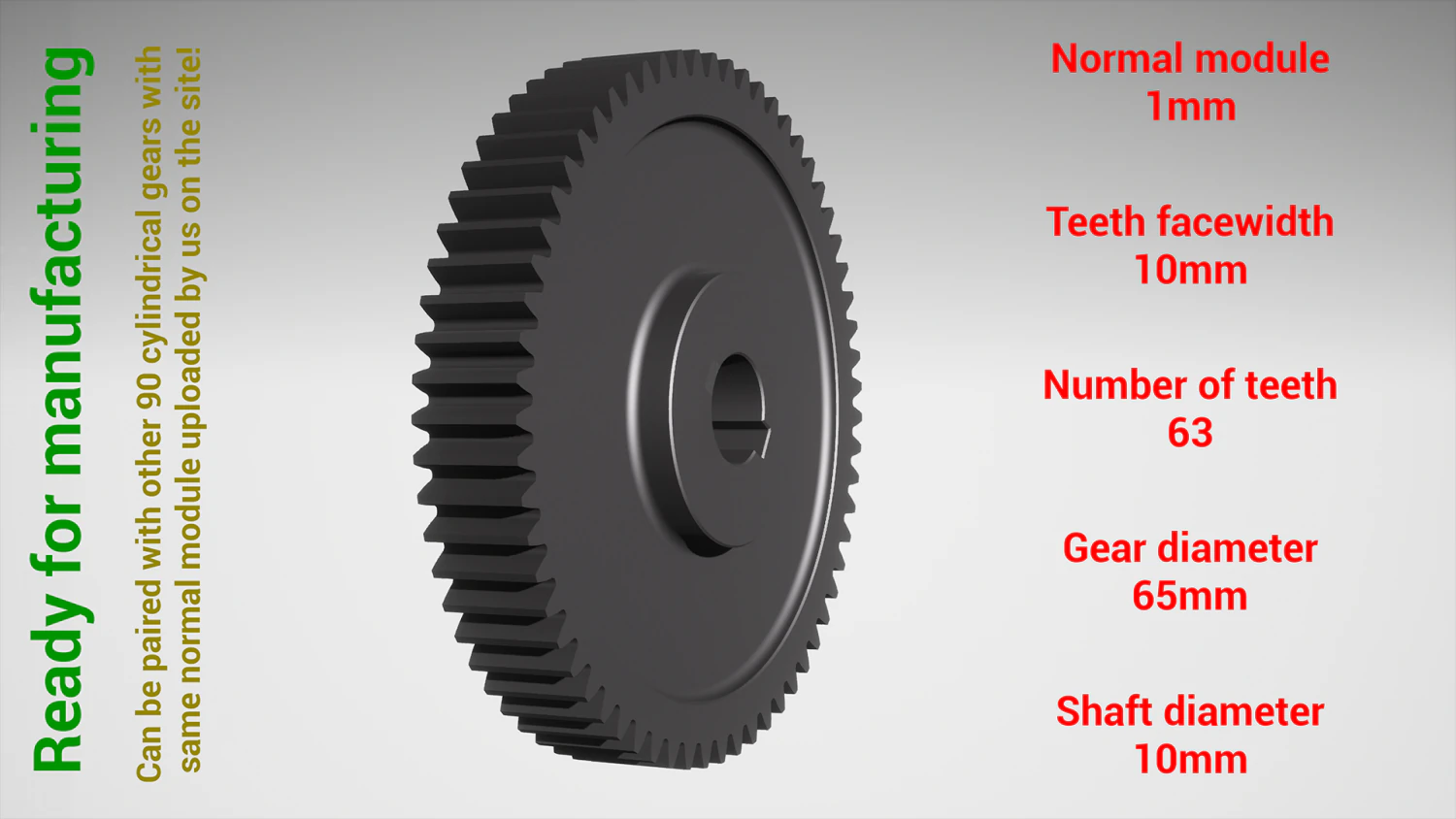 Cylindrical gear - paired - z63 m1 D65 d10 3D Print Model .c4d .max .obj .3ds .fbx .stl .blend 