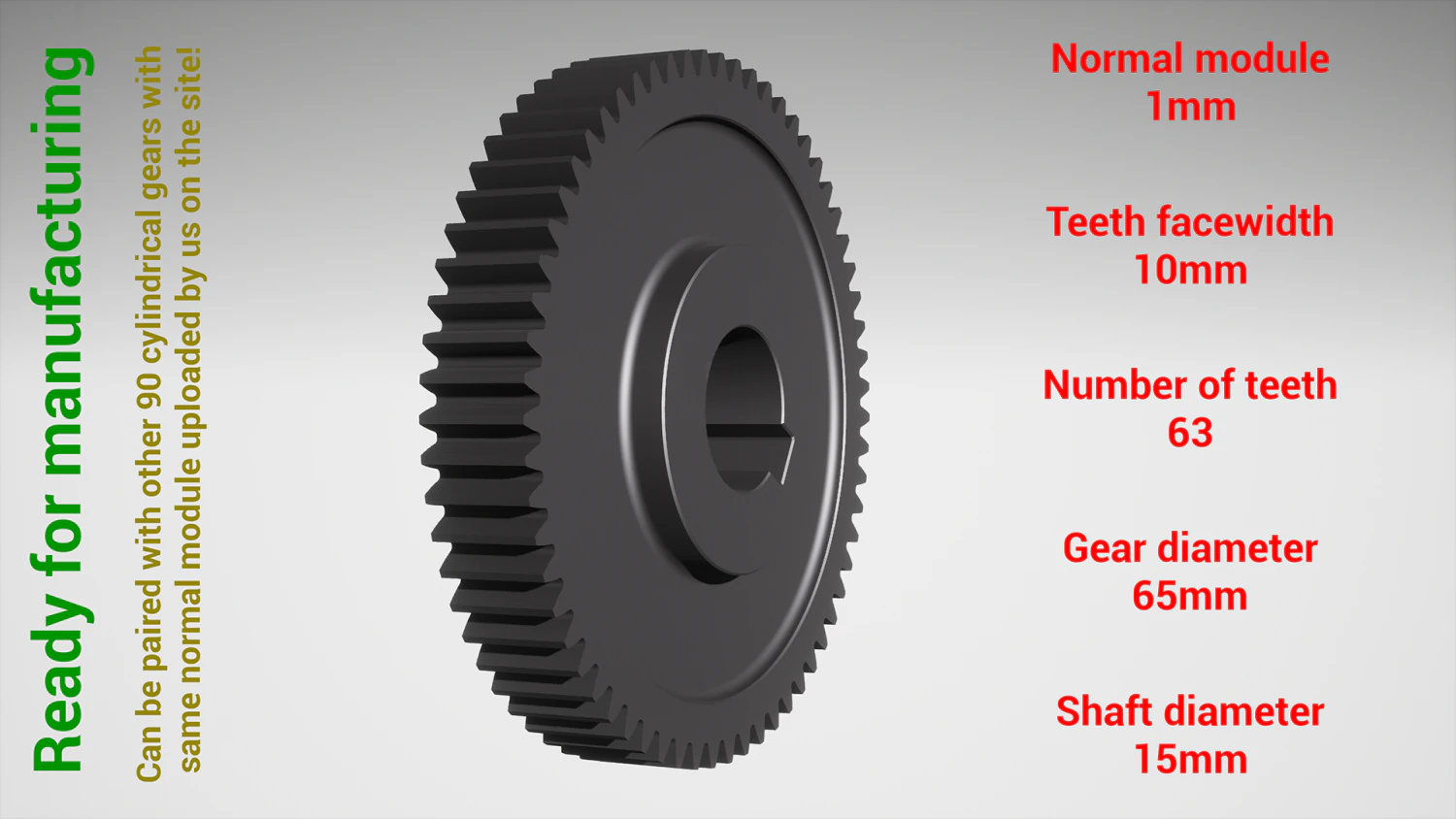 Cylindrical gear - paired - z63 m1 D65 d15 3D Print Model .c4d .max .obj .3ds .fbx .stl .blend 
