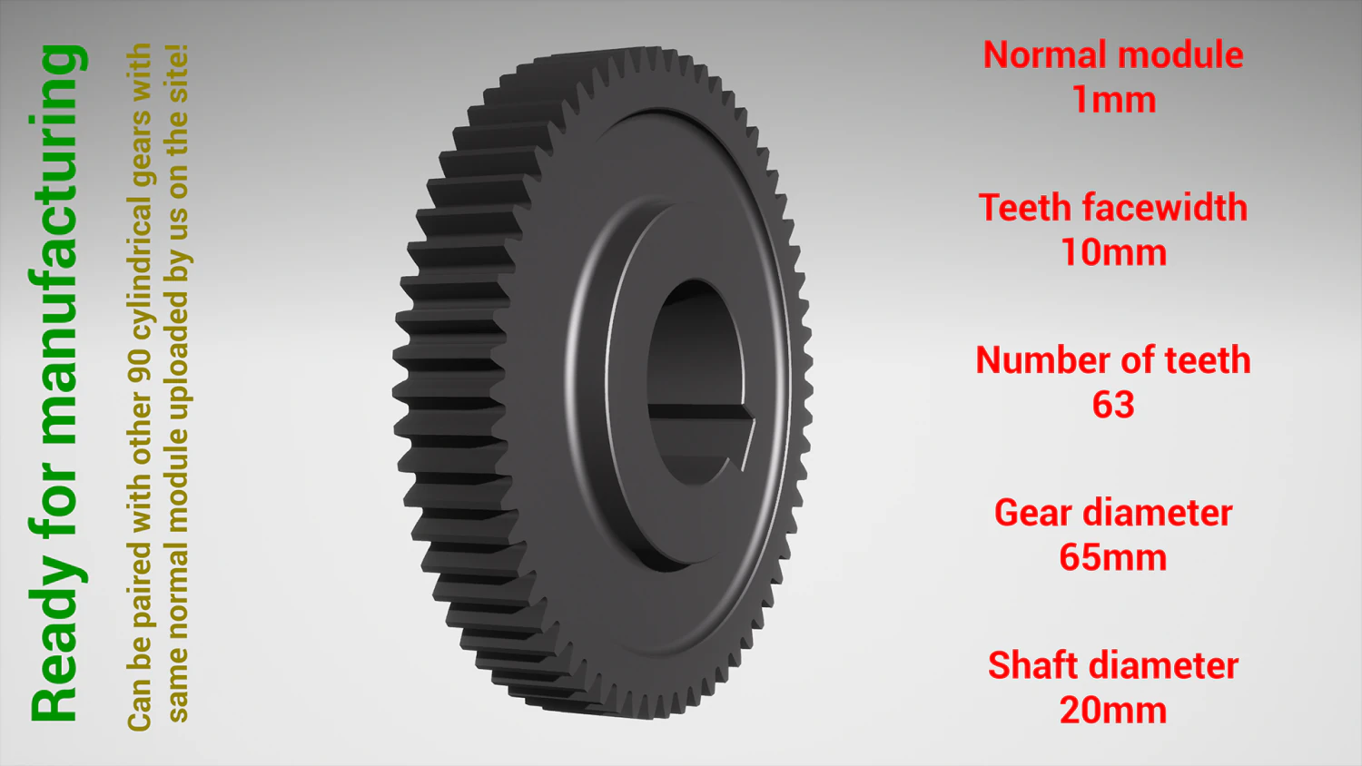 Cylindrical gear - paired - z63 m1 D65 d20 3D Print Model .c4d .max .obj .3ds .fbx .stl .blend 