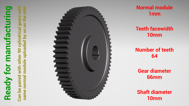 Cylindrical gear - paired - z64 m1 D66 d10 Modello di stampa 3D .c4d .max .obj .3ds .fbx .stl .blend 