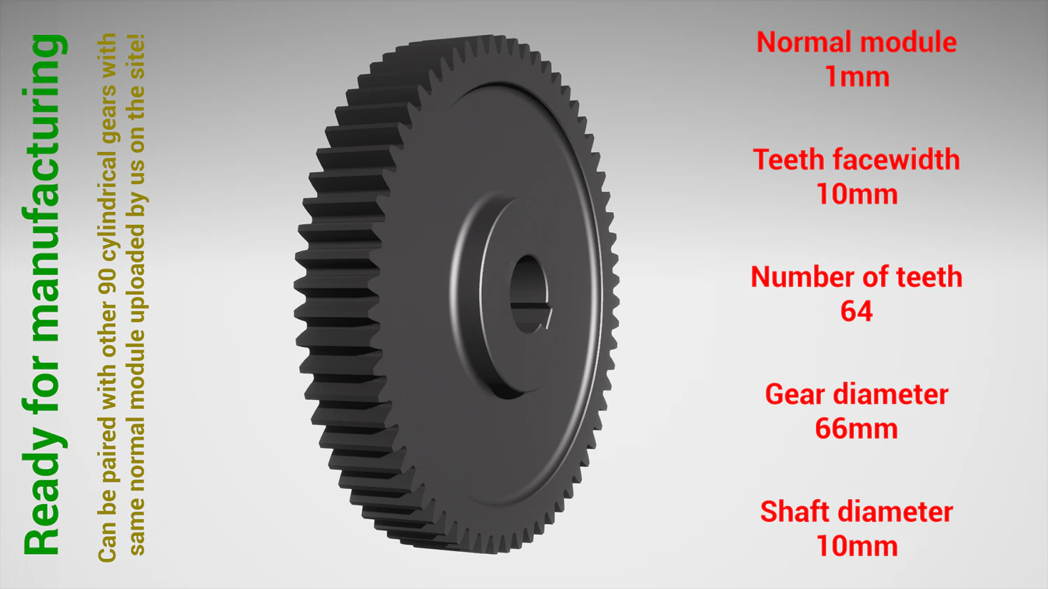 Cylindrical gear - paired - z64 m1 D66 d10 3D Print Model .c4d .max .obj .3ds .fbx .stl .blend 