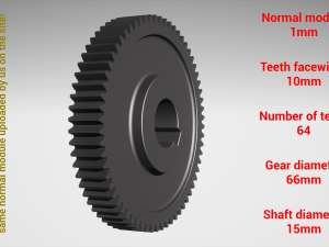Cylindrical gear - paired - z64 m1 D66 d15 3Dプリントモデル