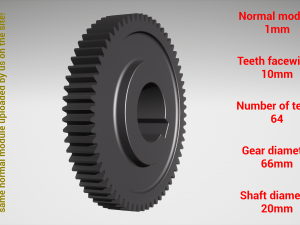 Cylindrical gear - paired - z64 m1 D66 d20 3D-printmodel