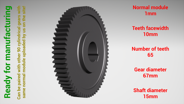 Cylindrical gear - paired - z65 m1 D67 d15 Modelo de Impressão 3D .c4d .max .obj .3ds .fbx .stl .blend 